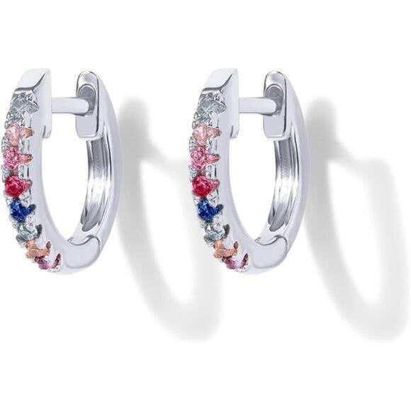 14K Gold Plated Sterling Silver Post Huggies | Cubic Zirconia Huggie - Picture 9 of 12